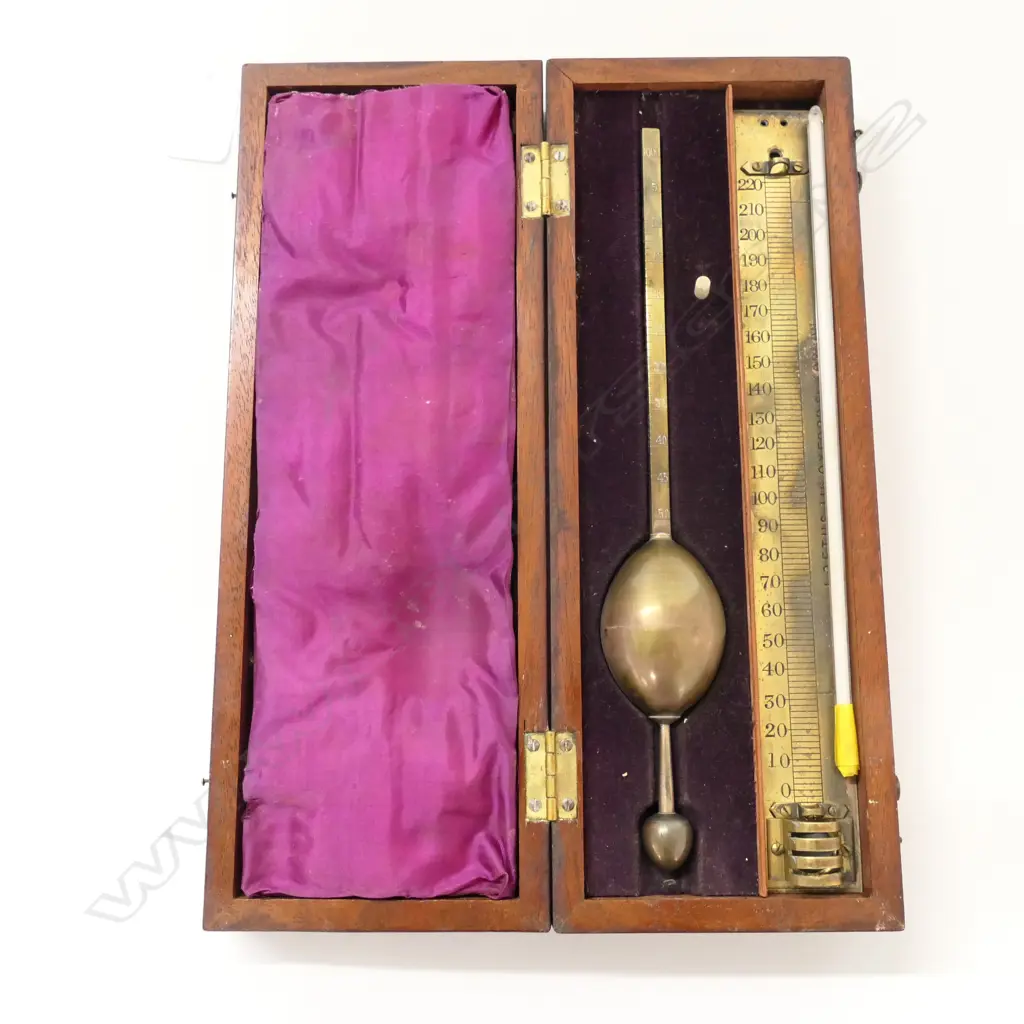 CASED LOFTUS SACCHAROMETER, c.1880, THERMOMETER BROKEN. Image 1++